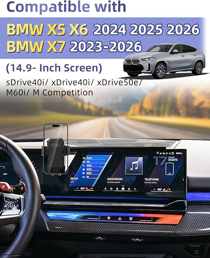 PZK Car Phone Mount for BMW X5 X6 2024 2025 2026 & BMW X7 2023-2026 Accessories Custom 14.9-inch Screen Auto Lock Car Phone Holder with Storage Box 360° Rotation Cradles Not Affect Air Vent