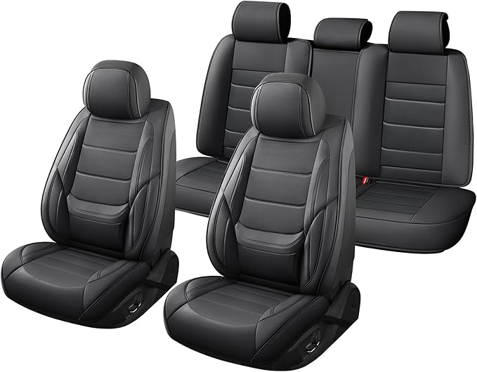 Car Seat Covers Full Set Custom fit for Chevrolet/Chevy Equinox 2005-2026 - Luxurious Faux Leather with Lumbar Support, Breathable, Anti-Skid, Durable & Comfortable (Black,Full Set)