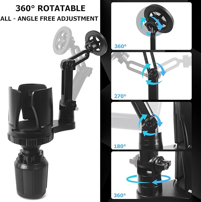 Frani Car Cup Holder Expander with Magnetic Phone Mount - Adjustable Insert Fits 2.68-4.33" Holders, 360° Adjustable Neck & Strong N52 Magnets for iPhone Samsung