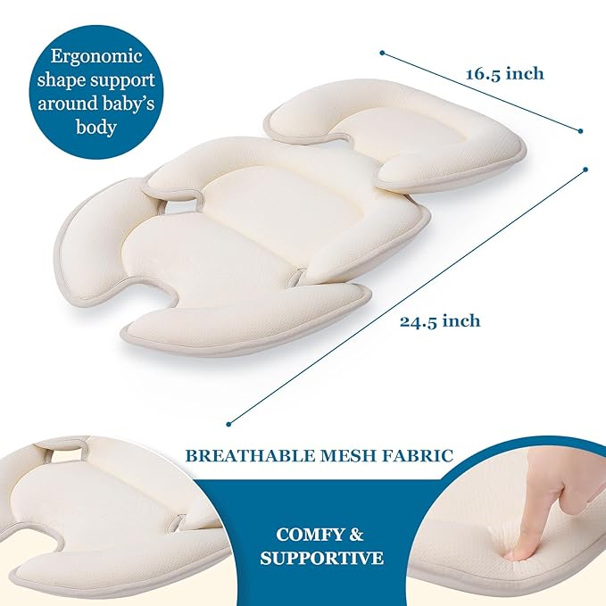 Innokids Head and Body Support Pillow Infant Car Seat Insert for Newborn to Toddler Stroller Cushion for Baby Shower Gifts (White)