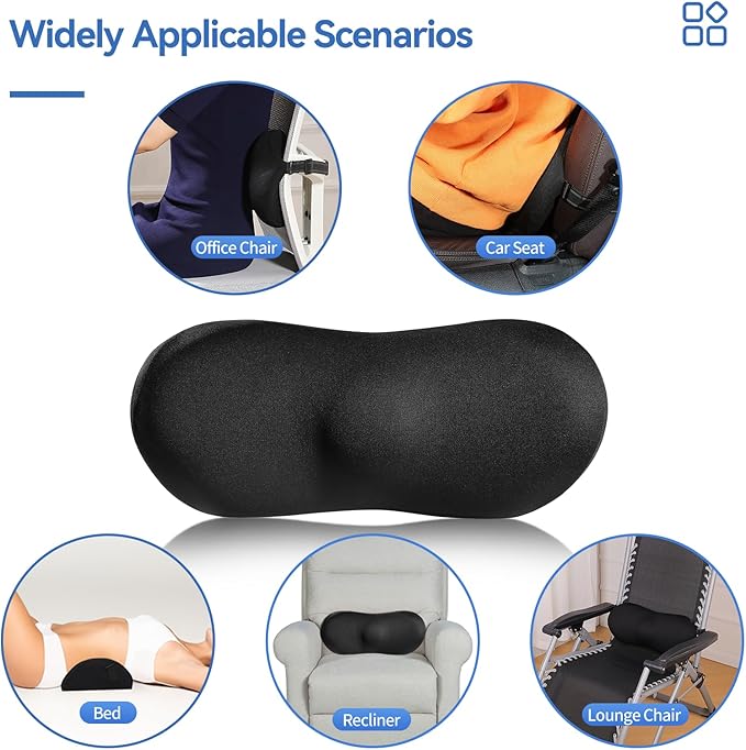 Lumbar Support Pillow for Car with Dual-Grip™ Stability System - Advanced Adaptive Memory Foam Back Pillow for Lower Back Pain Relief, Ergonomic Driving Seat & Office Chair Cushion, Black