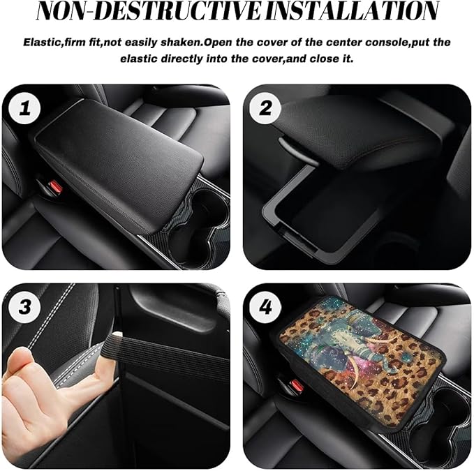 Elephant Leopard Pattern Center Console Covers for Cars Elastic Car Armrest Cushion Anti-Slip Vehicle Armrest Cover Pad Car Decoration Accessories Interior Protection