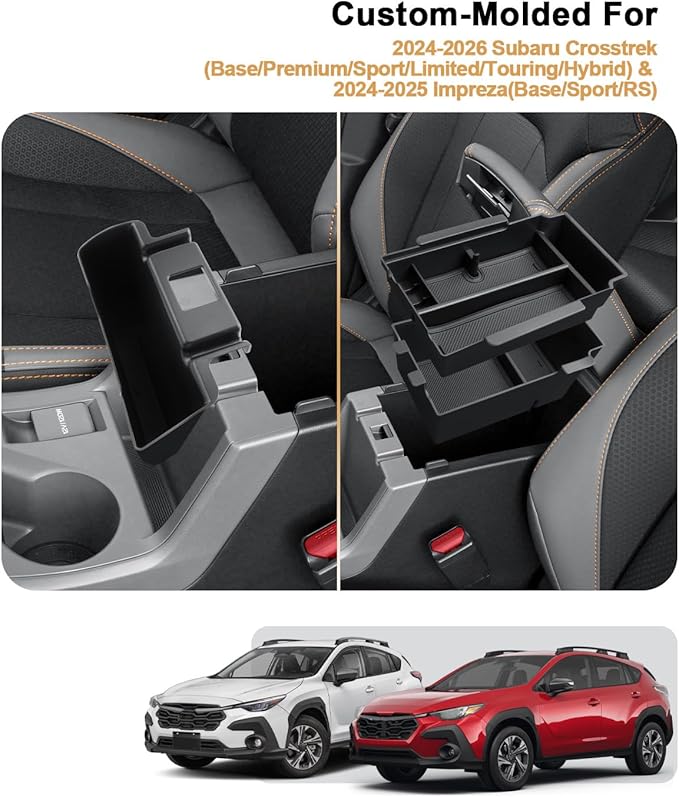2026 Crosstrek Center Console Organizer - 2 Pcs Double-Layer Armrest Box Organizer + Hanging Center Console Organizer For 2024-2026 Subaru Crosstrek Hybrid/Impreza Accessories - ABS Storage Box