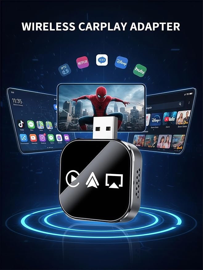 2026 Upgraded 3-in-1 Wireless CarPlay Adapter for iPhone & Android Auto, 5.8G WiFi No-Lag Dongle, Wired to Wireless Converter with Mirror Link 4K Streaming, Fits 98% Cars (USB-A/C)
