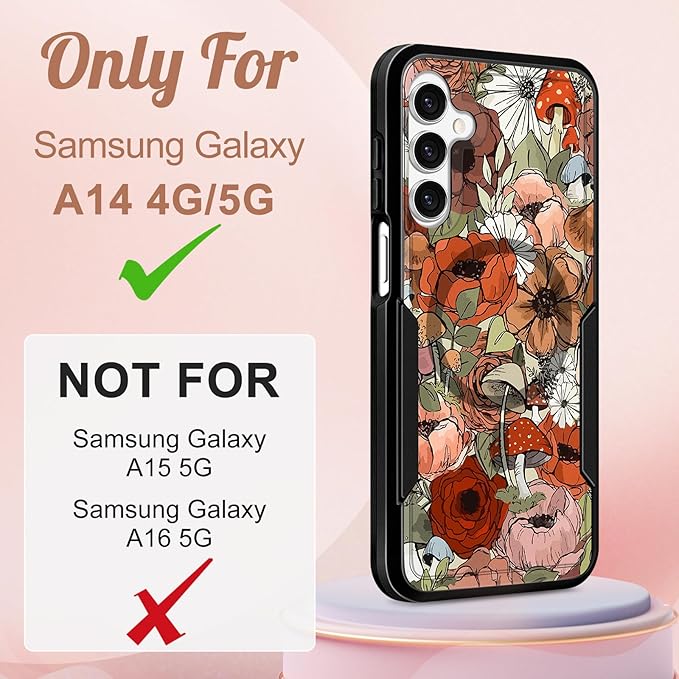 for Samsung Galaxy A14 5G Phone Case - Compatible with MagSafe Women Girls Cute Magnetic Protective Cover Girly Mushroom Flower Heavy Duty Shockproof Design for Samsung Galaxy A14 5G Cases