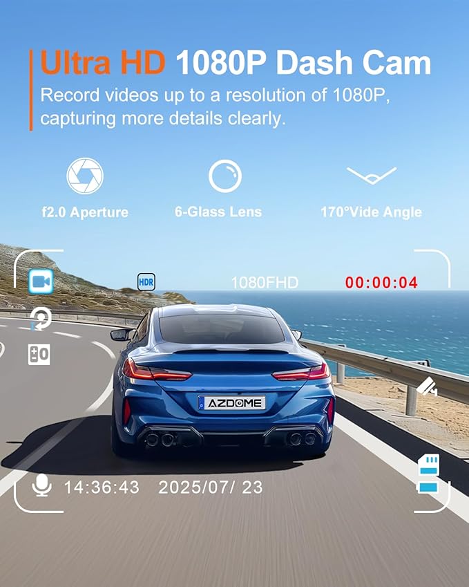 Dash Cam Front Car Camera, FHD 1080P Dashcam for Cars, Dash Camera with 32G SD Card, 24 Hours Parking Monitor, Night Vision, Loop Recording, G-Sensor, 3'' IPS Screen, 170°Wide Angle