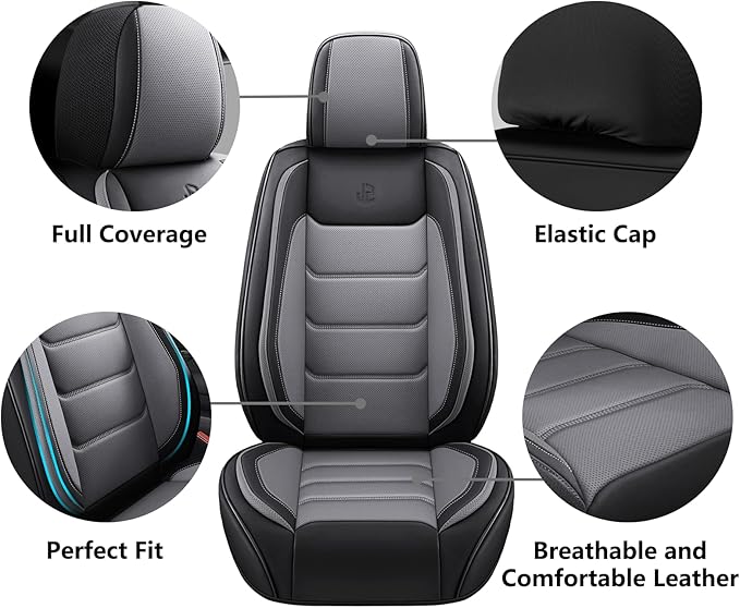 Full Coverage Faux Leather Car Seat Covers Full Set,Automotive Seat Covers for Cars,SUVs Pick-up Truck, Car Seat Cushion, Black and Grey Seat Covers,Front Seat Cover,Car Seat Protector