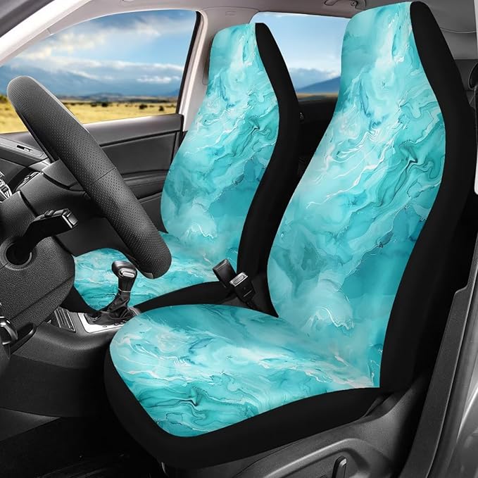 BIGCARJOB Marble Print Car Seat Covers Set for Women Auto Interior Seat Protector Car Accessories Set 2 Pcs Auto Front Seat Covers Saddle Blanket,Universal Fit