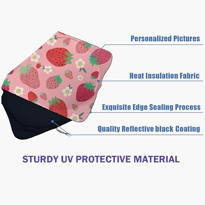 Strawberry Car Windshield Sun Shade Foldable Sunshade Front Window Cover Sun Visor Protector Accessories (59x27.5 inches)