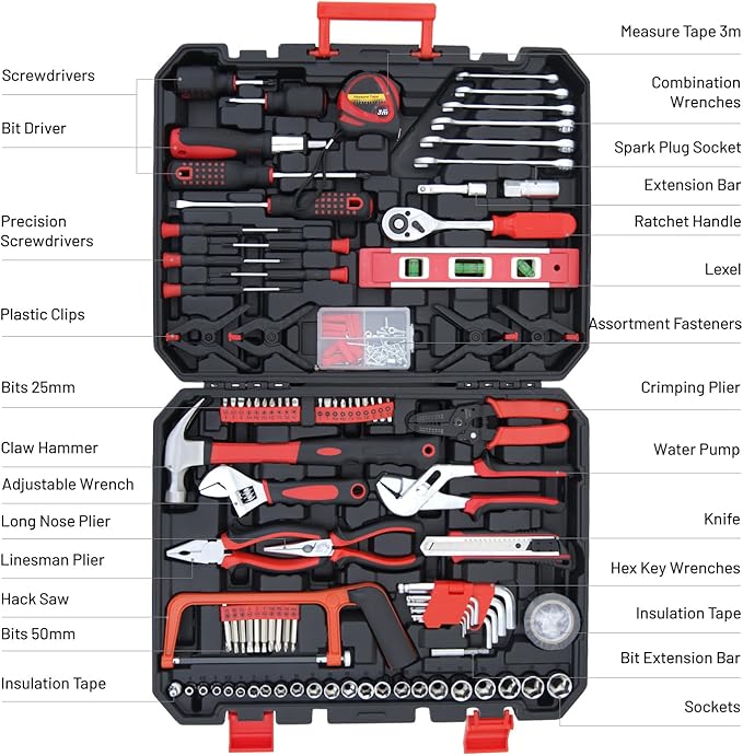 Hantinstom 237-Piece Household Tools Kit Essential Home Repair Set with Plastic Toolbox Ideal for College Students, Home Use & More