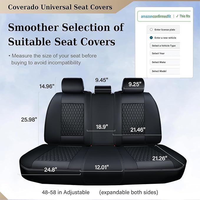Coverado Rear Seat Covers, Leather Seat Cover for Car, Universal Waterproof Automotive Seat Cushion Protector for Most Cars Trucks SUV (Black)