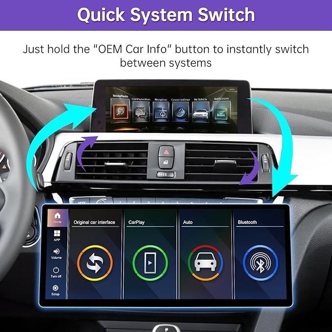 NINETOM 2026 Upgraded 12.3" Ultra-Narrow Touchscreen Wireless CarPlay Android Auto Receiver Compatible with BMW 3/4 Series F30/F31/F32/F33/F34/F36 (2017–2019), for EVO System