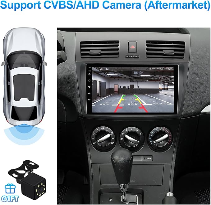 2+32G Android 13 Double Din Car Stereo for Mazda 3 2010-2013 with 9 Inch Touchscreen Radio Built-in Wireless Carplay/Android Auto/GPS/Bluetooth/FM/AUX-in/Steering Wheel Controls/Backup Camera