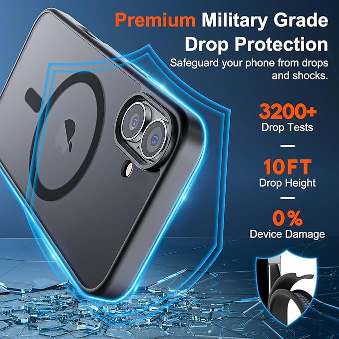 SUPFINE Magnetic for iPhone 17 Case (Compatible with MagSafe)(Military Grade Drop Protection) Translucent Matte Shockproof with Anti-Fingerprint Phone Cover,Black