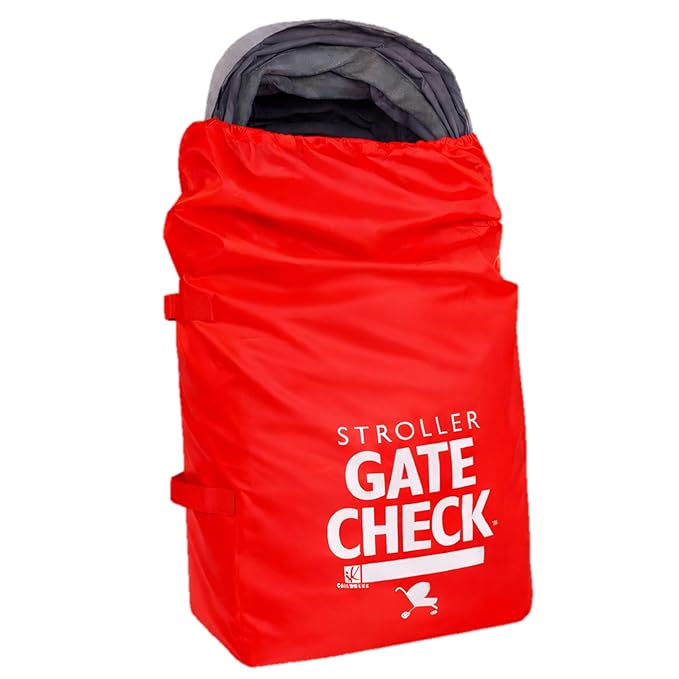 J.L. Childress Gate Check Bag for Single & Some Double Strollers - Travel Bag for Airplane, Fits Most Standard Baby Strollers, Airport Accessories for Gate Check, Flying Essentials - Red
