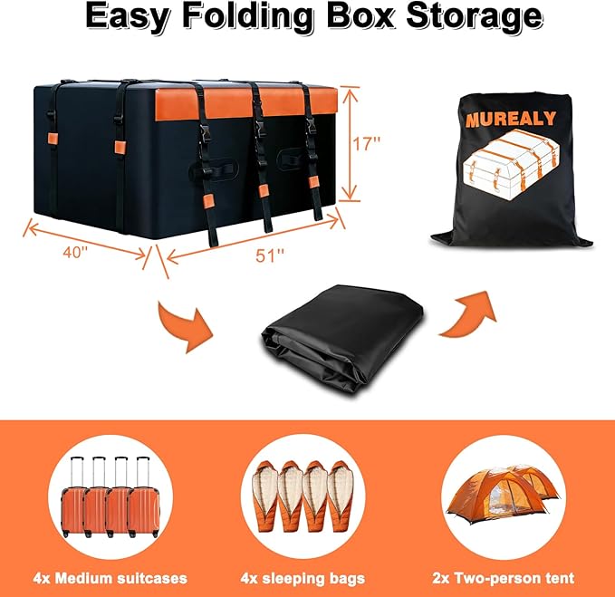 21 Cubic Car Roof Bag Heavy Duty, Waterproof Cargo Carrier Bag for All Cars with/Without Rack, Premium Car Roof Cargo Carrier with Anti-Slip Mat, 6 Door Hooks, Luggage Lock
