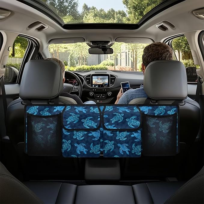 Sea Turtle Car Trunk Organizer and Storage, Backseat Hanging Storage with 4 Bag Car Accessories, Backseat Car Organizer Universal for Cars, Truck