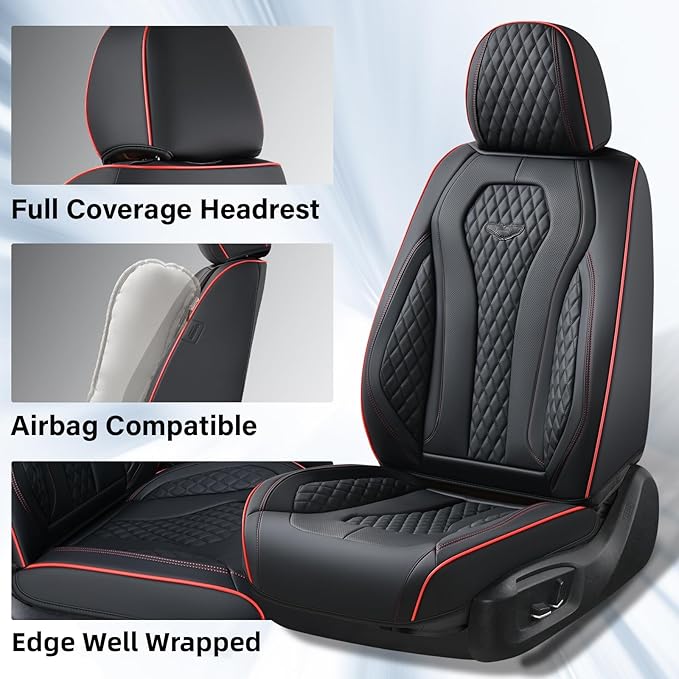 Coverado Automotive Seat Covers 5 Seats, Leather Seat Covers Fullset, Black Car Seat Covers, Luxury Car Seat Covers, Seat Cushion, Driver Seat Covers, Car Seat Protector Universal Fit Most Cars