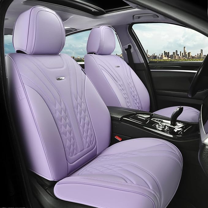 Coverado Car Seat Covers Full Set, 5 Seats Front Seat Cover and Back Seat Covers for Cars, Automotive Seat Covers Leather Waterproof Seat Covers, Car Seat Protectors Universal for Cars Purple