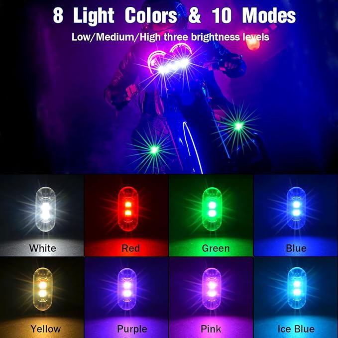 8PCS Wireless LED Strobe Lights with Remote Control, 8 Colors Rechargeable Led Lights Anti-Collision LED Emergency Warning Lights for Car Motorcycle Bike Drone Aircraft
