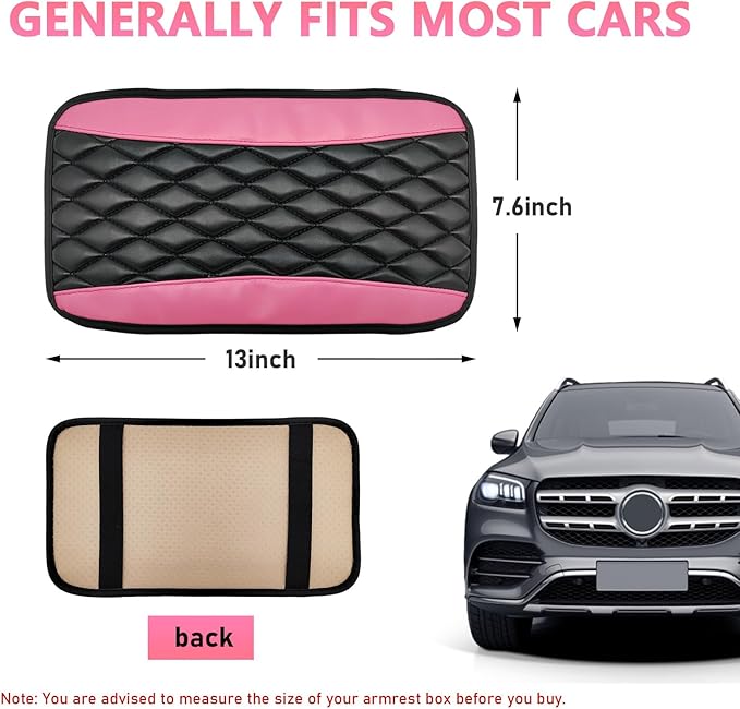 Car Center Console Cushion Pad, PU Leather Waterproof Auto Armrest Box Cover Protector, Comfortable Armrest Seat Box Cover Mat, Universal Car Accessories for SUV Truck (Pink)