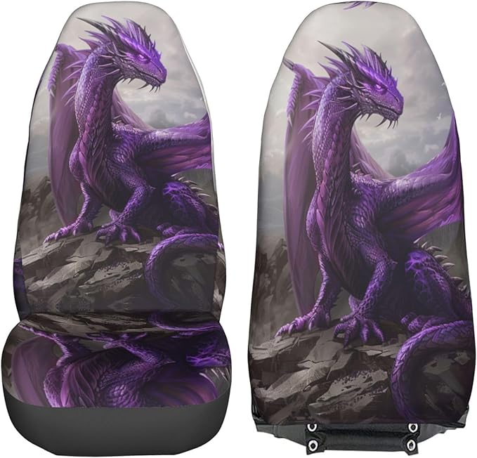 Delerain Car Seat Covers Set 2Pcs, Cool Purple Dragon Universal Front Car Seats Vehicle Enterior Protector Suitable Fits Most Car Auto SUV Sedan Truck