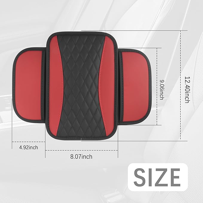IHOTDER Patchwork Leather Center Console Covers for Cars,Upgraded Arm Rest Cover for Car with Side Storage Pocket for Car Seat Organizer,Middle Console Cover Stylish Car Decoration (Red)