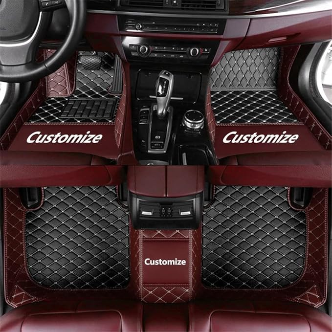 Custom Car Floor Mat Compatible with 97% Car Models Luxury Leather All Weather Waterproof Anti-Skid Full Coverage Car Mats (Brown with Black)