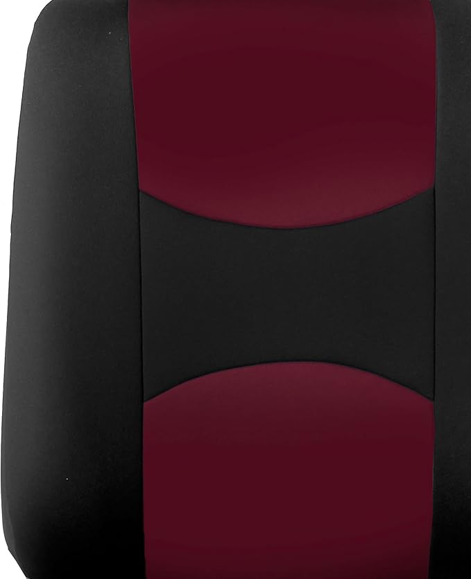 FH Group Car Seat Covers Flat Cloth Automotive Burgundy Full Set, Rear Solid Bench Universal Fit Combo Steering Wheel Cover & Seat Belt Pads Car Seat Protector Cars Trucks SUV Interior Accessories