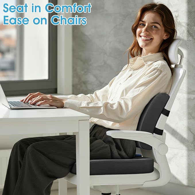 Seat Cushion, Lumbar Support Pillow with Adjustable Strap-Chair Cushions for Sciatica Pain Relief-with Washable Cover Memory Foam for Car, Travel and Wheelchair-Gray X-Large