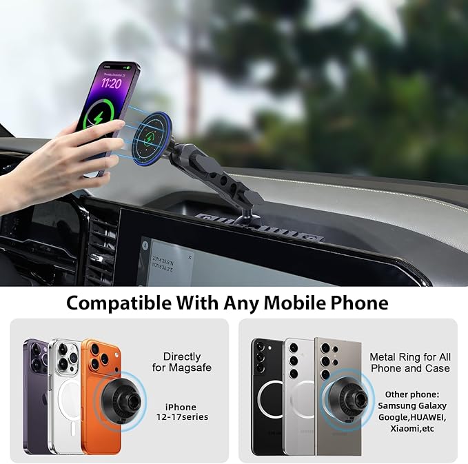 for 2022-2026 Chevrolet Silverado & GMC Sierra Phone Charger Mount, 2022+ Chevy Silverado & Sierra 1500/2500/3500 Wireless Charging Phone Holder, for 13.4" Touchscreen, Adjustable for All Smartphones