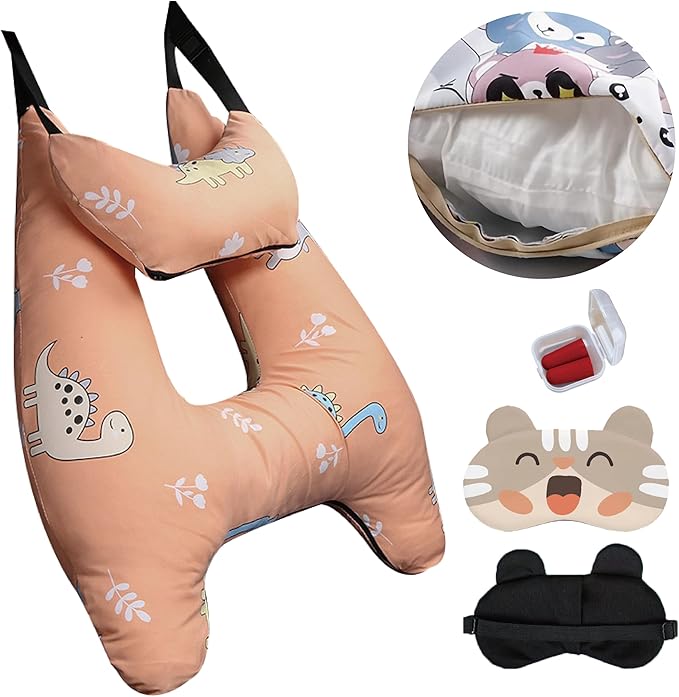 Car Pillow for Kids,Car Neck Head Support Cushion Set,Travel car seat Safety Pillow,h Shape car Sleeping Pillow Kids,Pillow case can be Disassembled and Washed (G)