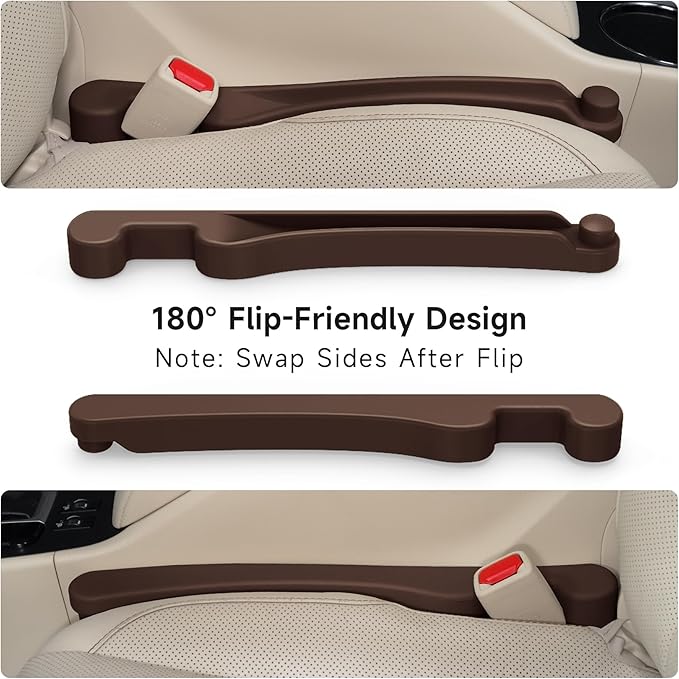 Givifive Car Seat Gap Filler Set of 2, 3IN1 Seat Side Gap Filler Plug with Storage Slot & Hook Function, Soft Foam Universal Fit Car SUV Truck Fill Gap Between Seats Console Organizer（Narrow Brown）