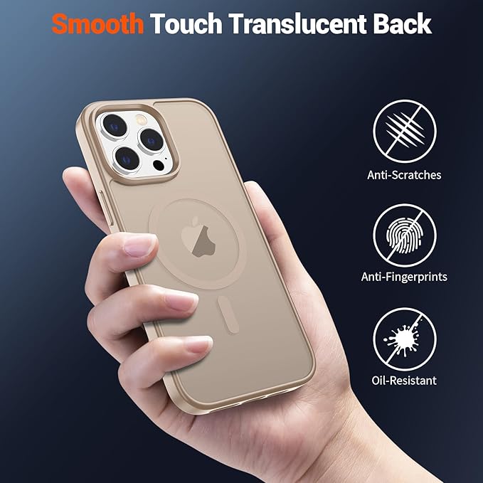 SUPFINE Magnetic for iPhone 15 Pro Case(Compatible with MagSafe)(Military Grade Drop Protection) Slim Translucent Matte Shockproof with Anti-Fingerprint Phone Case,Desert Gold