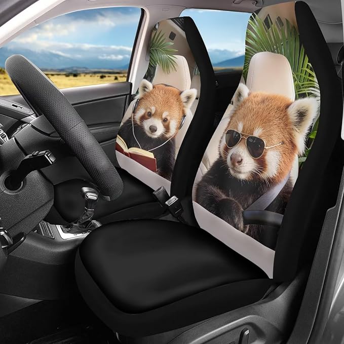 Red Panda Car Front Seat Covers 2 Pcs Cute Nonslip Car Seat Covers Front Seats Only Easy to Install and Clean Cars Accessories Universal Fit for Most Cars,SUVs,Sedans