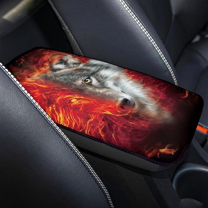 Fire Wolf Car Armrest Pads Auto Armrest Box Cover Comfortable Middle Storage Organizer Pad Universal Style Car Accessories Decor