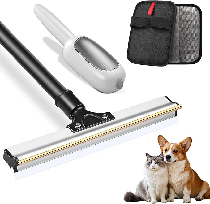 Pet Hair Removal Tool, 3 in 1 Cat Dog Hair Removar Set Including 50" Carpet Rake, Reusable Lint Roller and Static Pet Hair Removal Glove for Rugs,Carpet,Couch,Floors,Furniture,Clothes