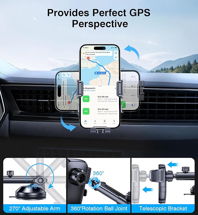 Kaistyle Wireless Car Charger【One Hand Manual Clamping】 Fast Wireless Charger for Car Phone Holder Mount Charger Phone Holders for Your Car Dashboard/Windshield/Vent Truck Mount for iPhone Samsung