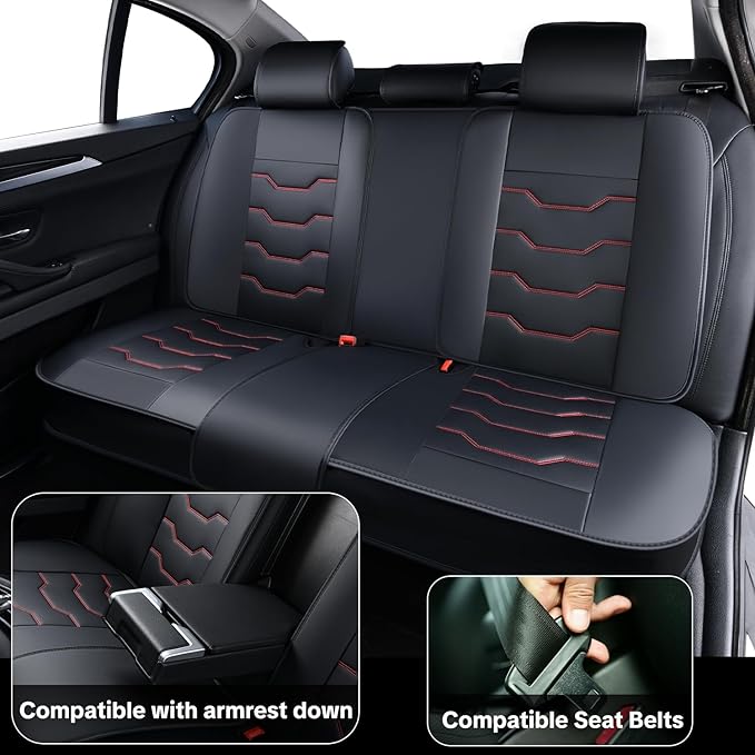 Universal Car Seat Covers, Black, Waterproof Faux Leather, Full 5-Seat Set, Non-slip, Contoured Fit, Suitable for Suvs, Sedans, Pickups, Upgraded Protection for Car Interiors, Airbag Compatible
