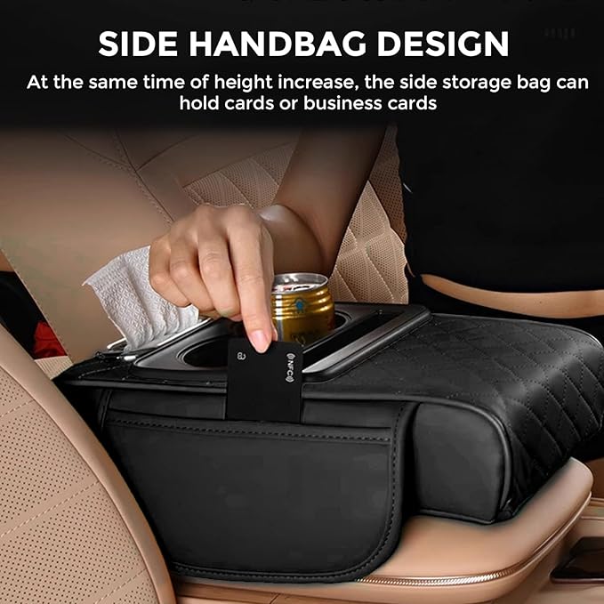 5-in-1 Car Center Console Cover,Multifunctional Arm Rest Cover for Car with Cup Holder,Phone Holder,Pocket,Car Tissue Holder,Leather Height Enhancement Car Armrest Cushion for Most Cars
