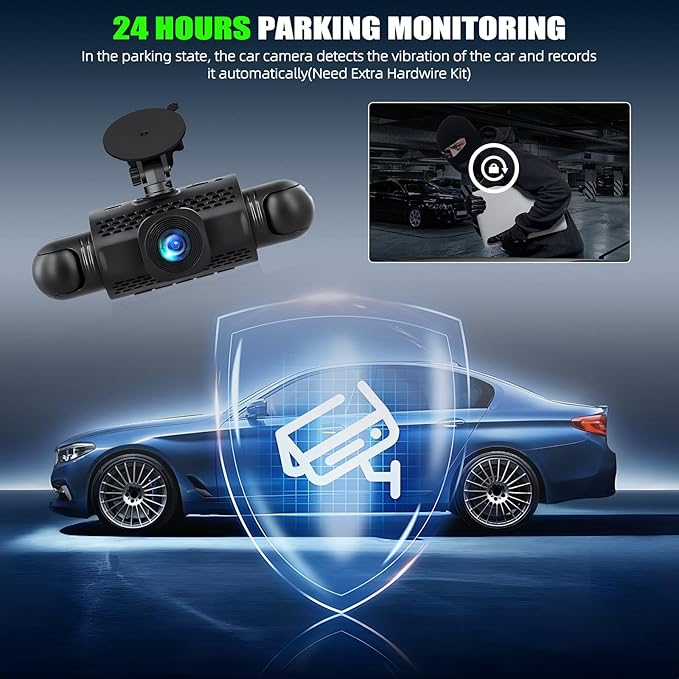 4 Channel 360°Dash Cam Front and Rear Inside Left Right,3'' 1080P Dash Camera for Cars,Dash Camera Car Camera with Motion Detection,Loop Recording,G-Sensor,24 Parking Monitor