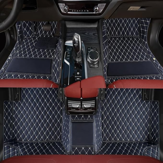 Custom Personalized Floor Mats for Cars，Luxury Full Coverage All Weather Car Floor Mats，Anti-Slip Leather Car Mat Set ，Custom Floor Mats for 99% of Cars, Trucks & SUVs (Black Beige)
