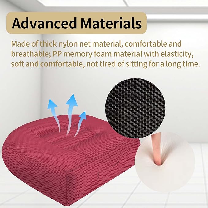 ESMING Car Booster Seat Cushion with Adjustable Height for Short Drivers, Tailbone Pain Relief, Breathable Mesh Memory Foam for Truck SUV Office Chair 15.7x15.7x4.7 Inches - Pink