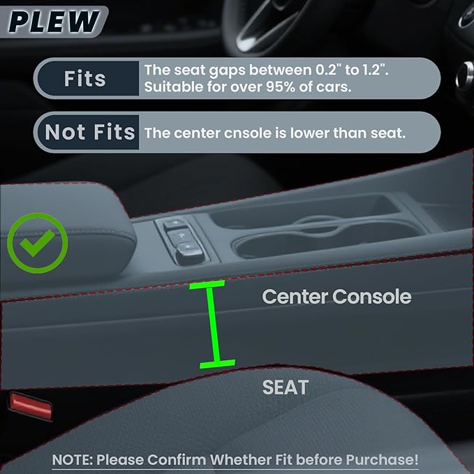 2-Pack Car Seat Gap Filler Organizer - Upgraded Anti-Slip Strap Design - Premium Leather Side Console Pocket - Prevent Phone Falling - (0.2”-1.2" Gaps),Clever Gifts For SUV, Truck & Sedan, Black