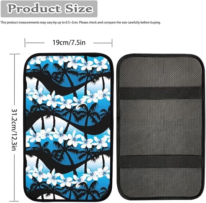 Coldinair Palm Tree Car Center Console Pad Ocean Wave Plumeria Soft Armrest Protector Cover Universal Fit for Most Vehicle,SUV,Truck,Car Interior Accessories Decor