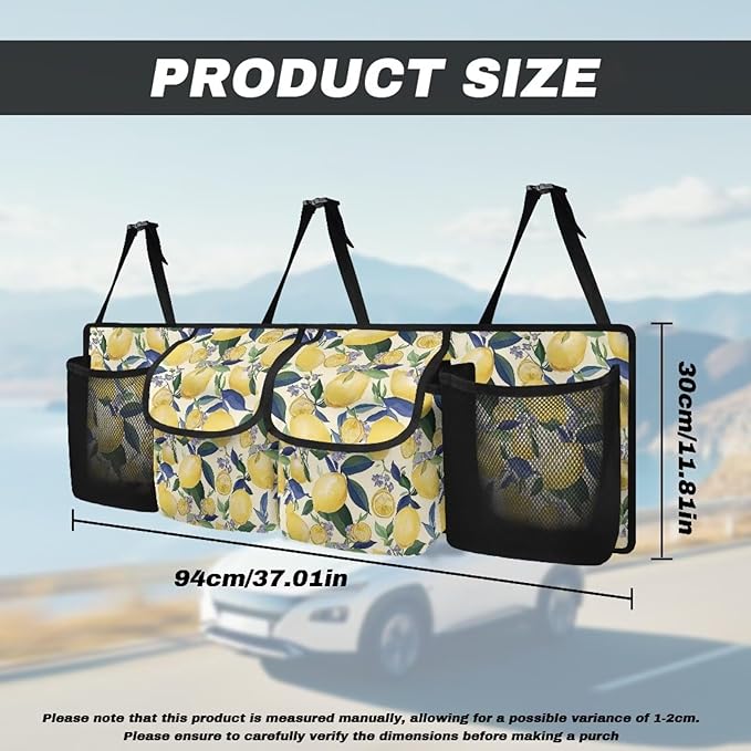 Lemon Car Trunk Organizer and Storage, Backseat Hanging Organizer for SUV, Truck, Collapsible Cargo Storage Bag with 4 Pockets, Car Interior Accessories