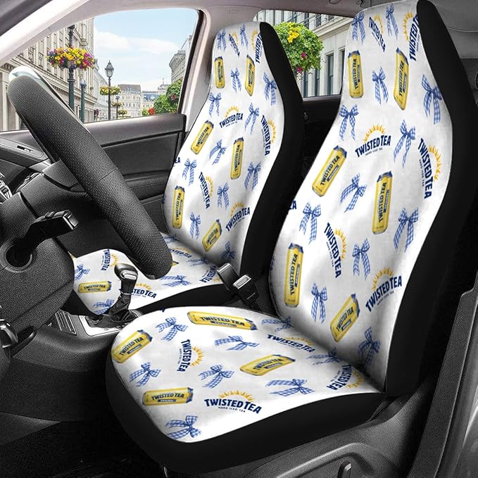 GENANY Summer Twisted Car Seat Covers Set of 2, Breathable Front Seat Covers for Truck Sedan SUV, Funny Car Accessories, Drinking Gift for Women Men