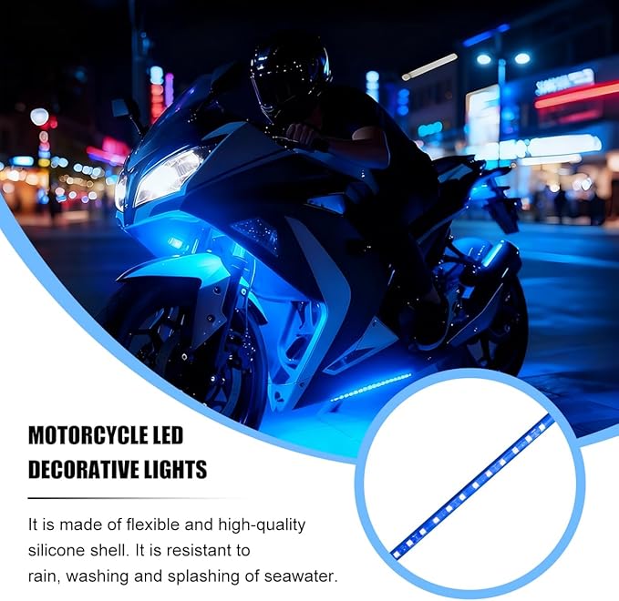 Motorcycle RGB LED Light Kit, 6PCS DC 12V Waterproof Motorbike Underglow Strip Lights Kit, Golf Cart Exterior Ground Effect Atmosphere Lamp, Universal for SUV RV Truck (Blue)