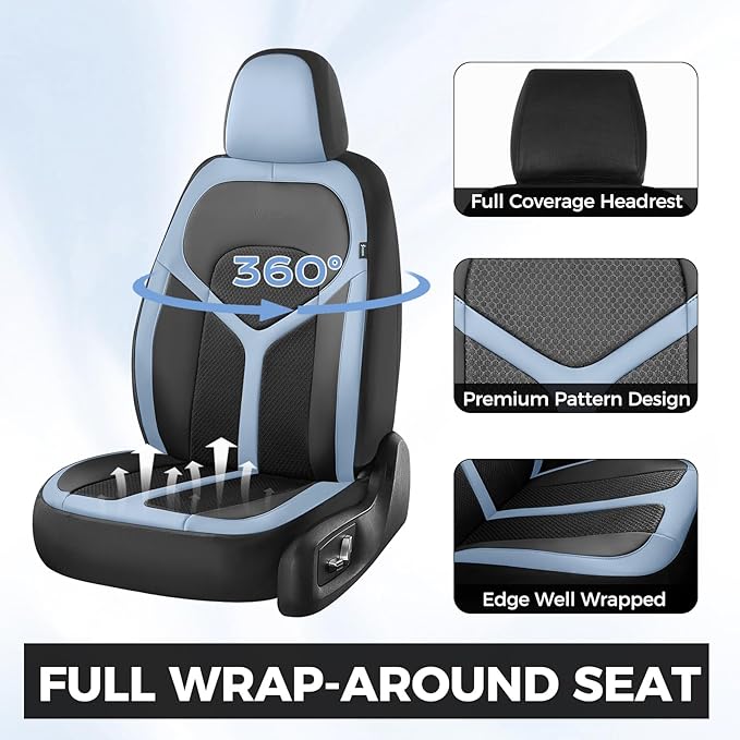 FLORICH Car Seat Covers Full Set, Universal Seat Cover 5 Seats, Automotive Seat Covers with Mesh Leather, Waterproof Car Seat Protector, Breathable Car Seat Cushion for Most Car SUV Truck, Blue