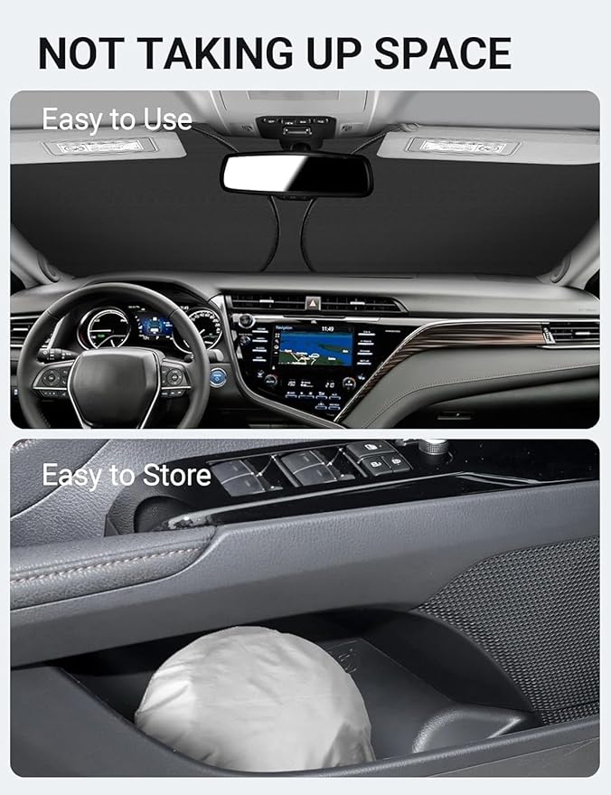 Proadsy 2026 Upgrade Windshield Sun Shade Custom Fit 2018-2025 2026 Camry LE XLE Hybrid SE XSE 4-Layer Foldable Front Sunshade Protector Sun Visor Blocks UV Rays Keep Car Cooler